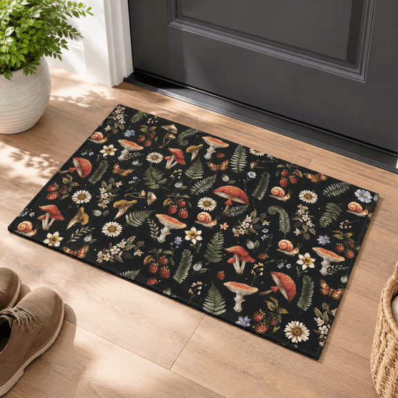 Black Mushrooms Entryway Rugs 2x3 Indoor Small Area Rug Low Pile Front Door Mat Washable Throw For Kitchen Bedroom Bathroom Holida