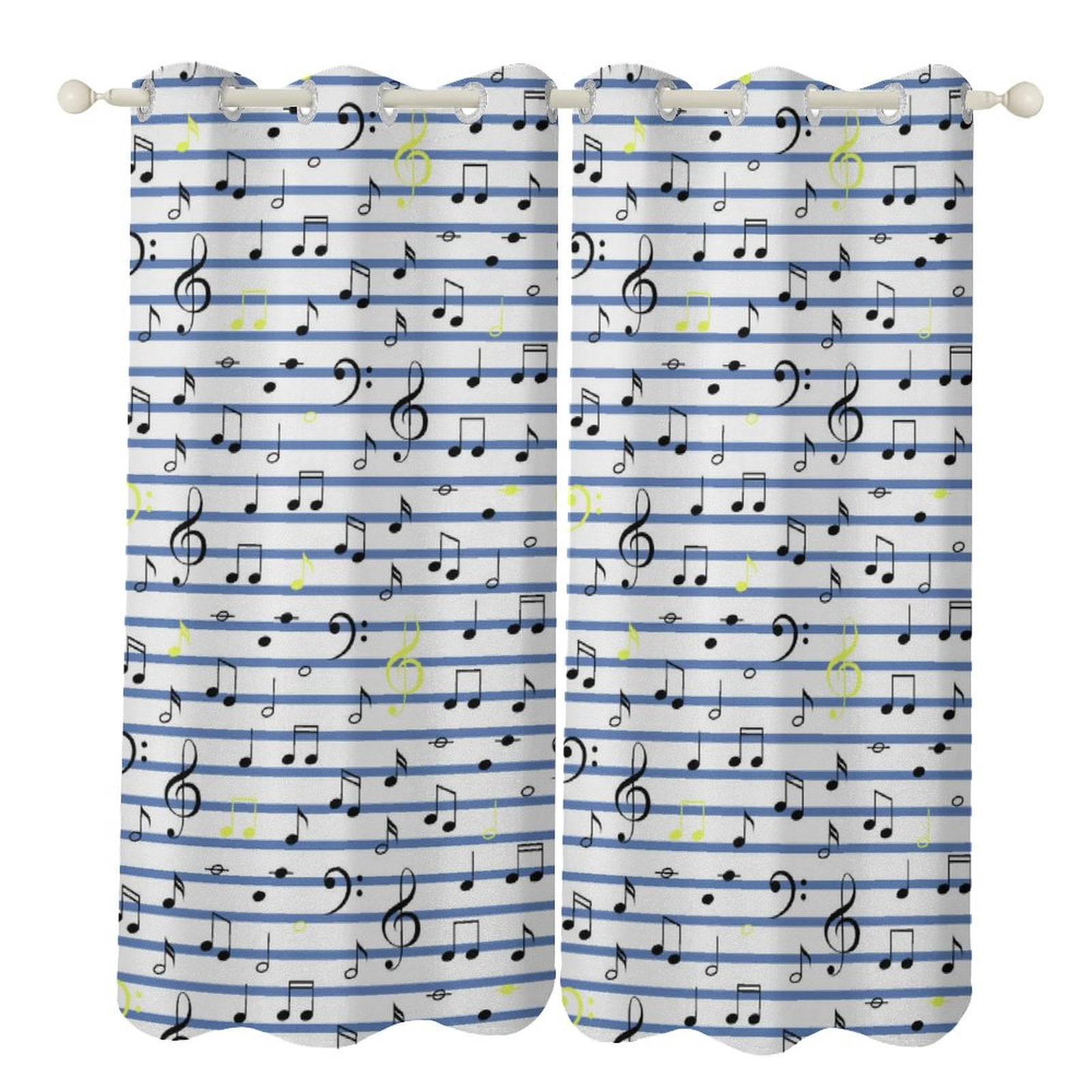 Black Music Notes 2 Panels 3D Printing Pattern Curtain for Bedroom ...