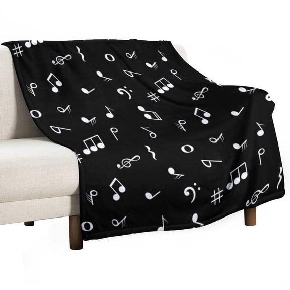 Black Music Notes Blanket Soft Throw Warm Lightweight Plush Blanket for Couch Bed Sofa