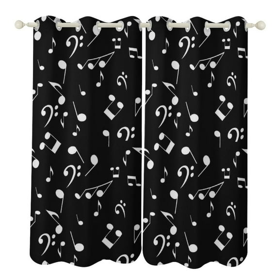 Black Music Notes Luxury Window Curtains Blinds for Living Room Kids Bedroom Bathroom Kicthen Door Home Decor 2 Panels
