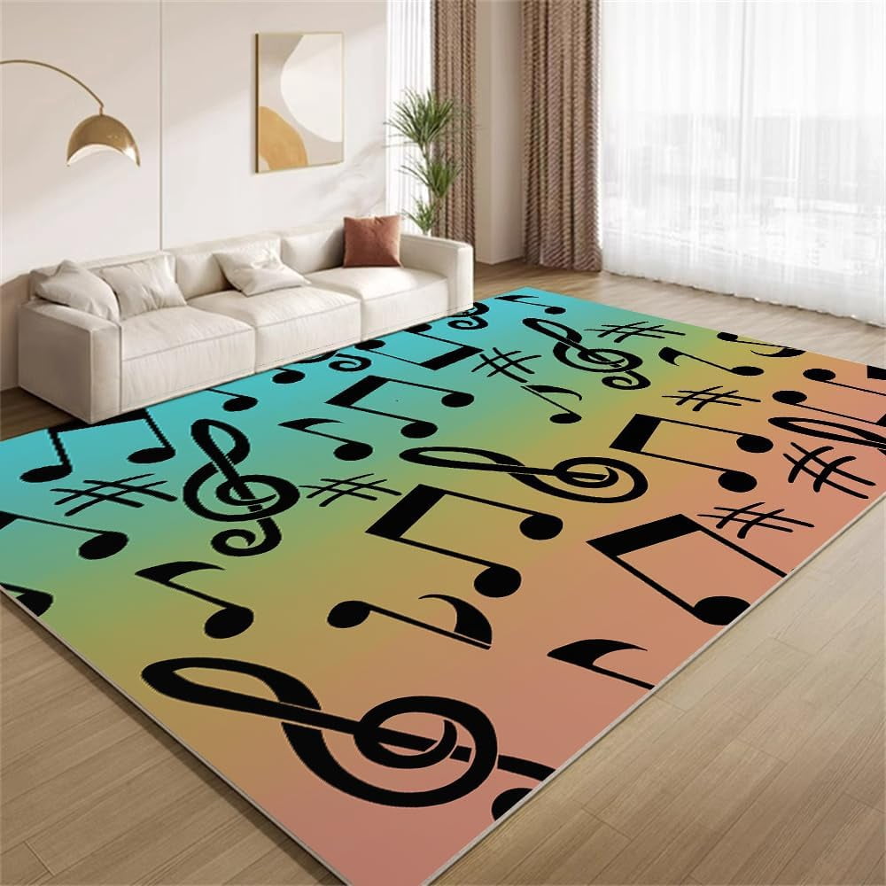 Circle Music Rug Black Musical Notes Area Rugs, Gradient Music Lover Carpet, Ultra Soft ...