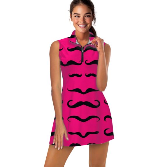 Black Mustache Pattern on Pink Background Sports Dresses Women Tennis Dress Outdoor Badminton Golf Quick-Drying And Breathable Sports Dress