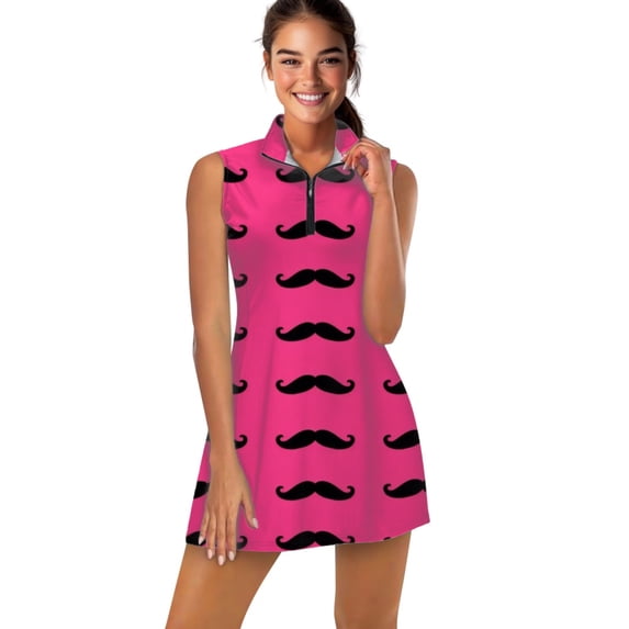 Black Mustache Pattern on Pink Background Sports Dresses Women Tennis Dress Outdoor Badminton Golf Quick-Drying And Breathable Sports Dress