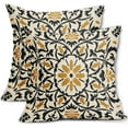 thumbnail image 1 of Black Mustard Yellow Boho Pillow Covers 16 X Inch Bohemian Ethnic Carpet Style Vintage Flower Print Decorative Throw Pillows Outdoor Linen Cushion Case Farmhouse Decor Set of 2, 1 of 6