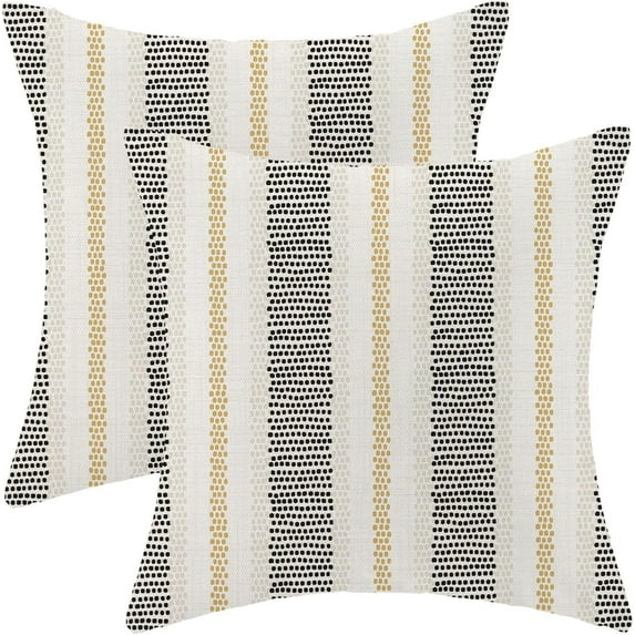 Black Mustard Yellow Outdoor Pillow Covers 20 x 20 Inch, Beige Polka Dots Striped Decor Throw Pillows for Couch Bed, Boho Modern Farmhouse Decorative Pillowcase Linen Cushion Cover Set of 2