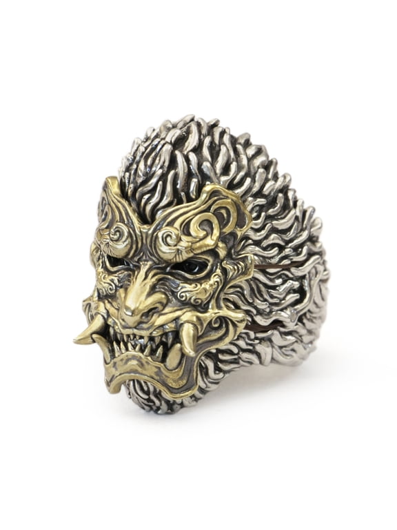 Black Myth Wukong 925 Sterling Silver Monkey King Punk Ring TA482(Brass Mask) US Size 9