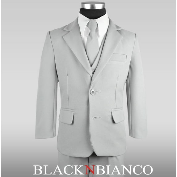 Black N Bianco Boys Solid Suit and Tie Formal Outift