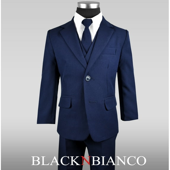 Black N Bianco Boys Solid Suit and Tie Formal Outift