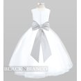 thumbnail image 1 of Black N Bianco Tulle Flower Girl Dress White w/ Colored Sash, Bow and Flower, 1 of 2