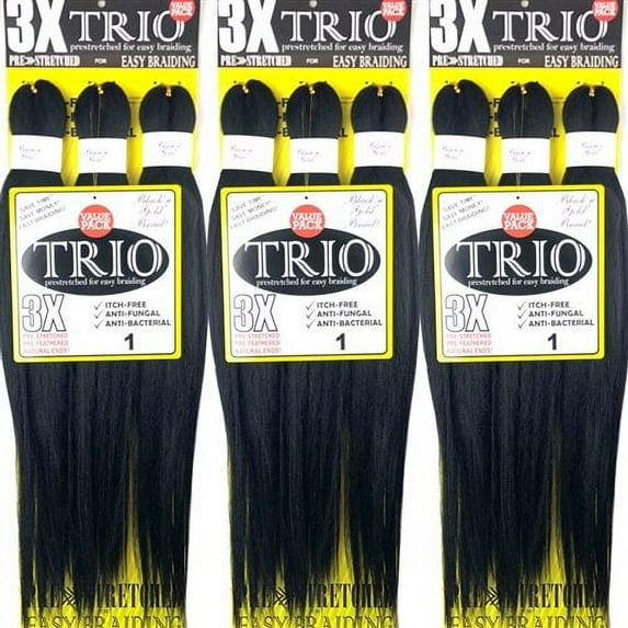 Black N Gold 3X Trio Pre Stretched Braiding Hair, 3 Pack, Color Pink