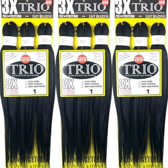 Black N Gold 3X Trio Pre Stretched Braiding Hair, Color Navy Blue