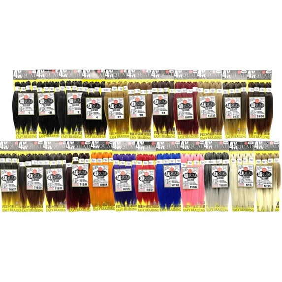 Black N Gold 4X Quad Pre Stretched Braiding Hair Bundles 40", Color 1B