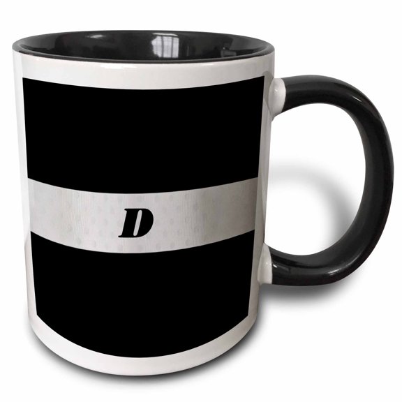 3drose, Black N Silver Monogram Letter D, 11oz Two-tone Black Mug
