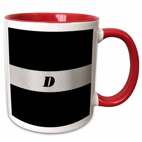 3drose, Black N Silver Monogram Letter D, 15oz Two-tone Red Mug