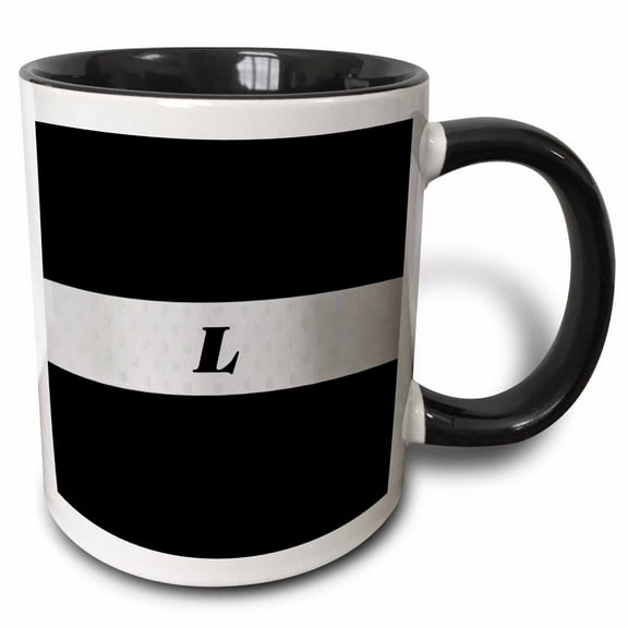 3drose, Black N Silver Monogram Letter L, 15oz Two-tone Black Mug