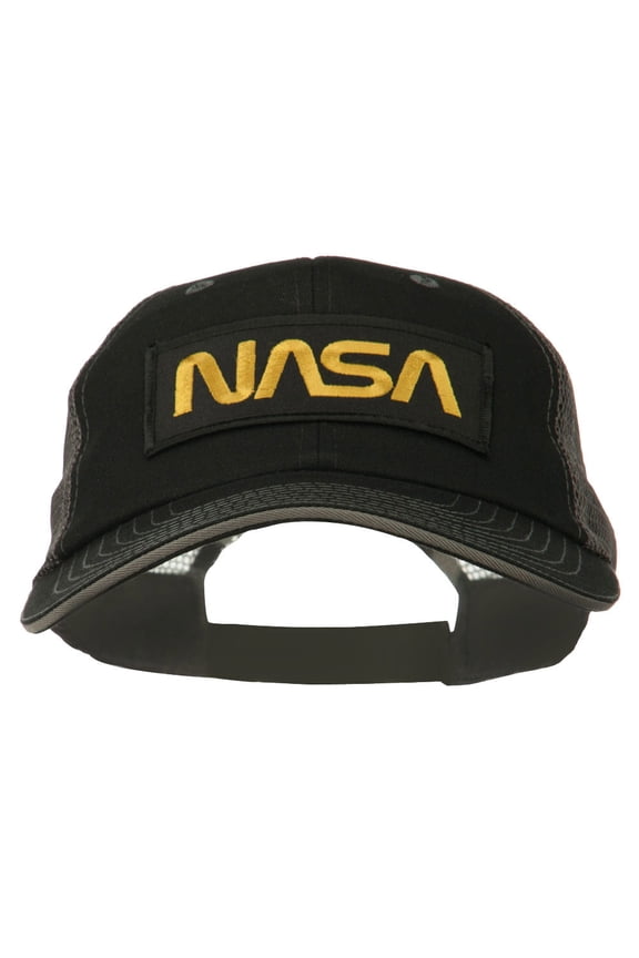 Black NASA Big Size Garment Washed Mesh Patched Cap - Black Grey XL-3XL