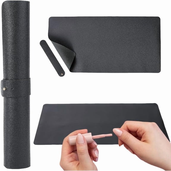 Black Nail Art Table Mat Foldable Soft PU Leather Arm Hand Rest Mats Non Slip Waterproof Easy to Clean Versatile Laptop Mouse Desk Protector Pads for Home Manicure Salon Work Writing Gaming