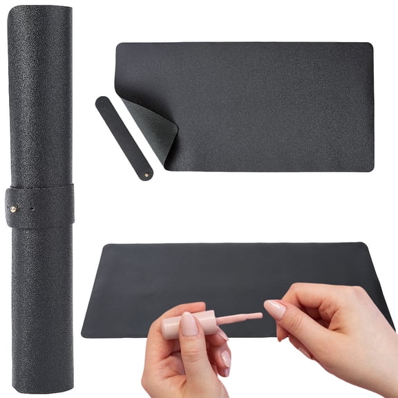 Black Nail Art Table Mat Foldable Soft PU Leather Arm Hand Rest Mats Non Slip Waterproof Easy to Clean Versatile Laptop Mouse Desk Protector Pads for Home Manicure Salon Work Writing Gaming DIY