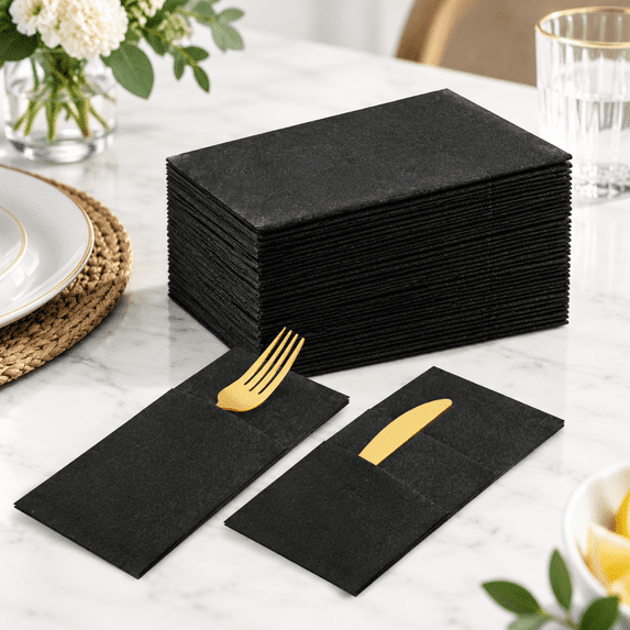 Black Napkdisposable With Pocket Wedding Decorative Dinner Paper 100 ...