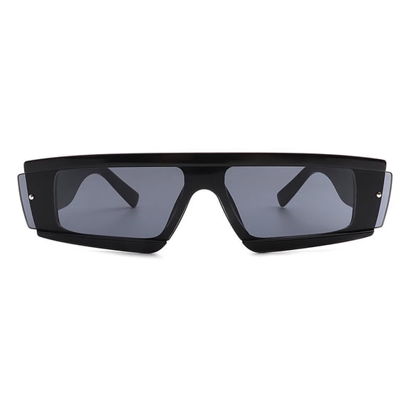 Black Narrow Frame Square Sunglasses - Dark Lens UV Protection Classic Daily Eyewear