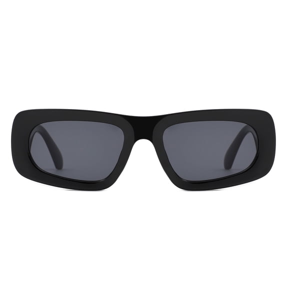 Black Narrow Frame Square Sunglasses - Dark Lens UV Protection Daily Casual Eyewear
