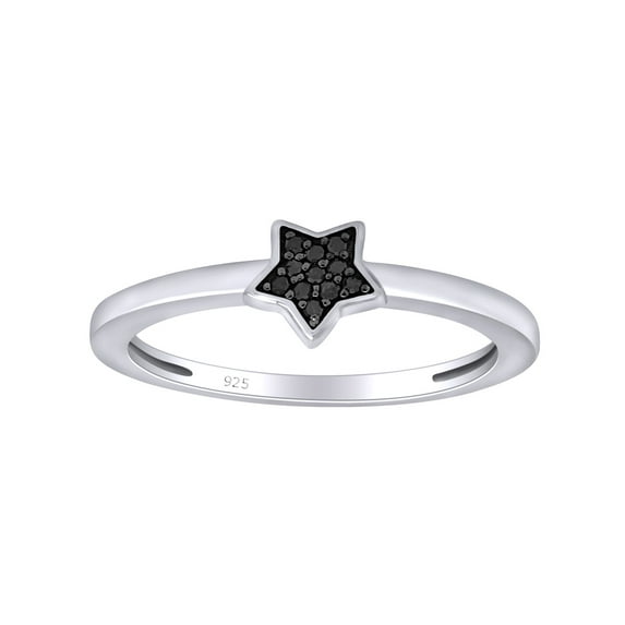 Black Natural Diamond Accent Star Ring For Women in 14K White Gold Plated 925 Sterling Silver Color Enhanced(0.03 Cttw,I2-I3 Clarity)-8