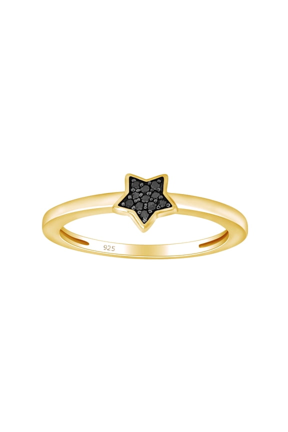 Black Natural Diamond Accent Star Ring For Women in 14K Yellow Gold Plated 925 Sterling Silver Color Enhanced(0.03 Cttw,I2-I3 Clarity)-9.5