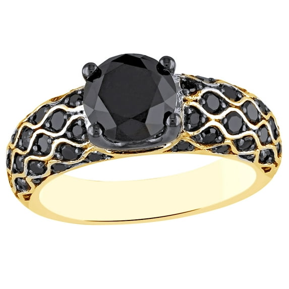 AFFY Black Natural Diamond Fancy Engagement Ring in 10K Yellow Gold (2.62 cttw)