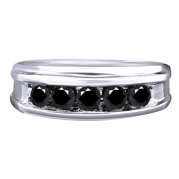 AFFY Black Natural Diamond Five-Stone Engagement Ring In 10k White Gold (1 Cttw)