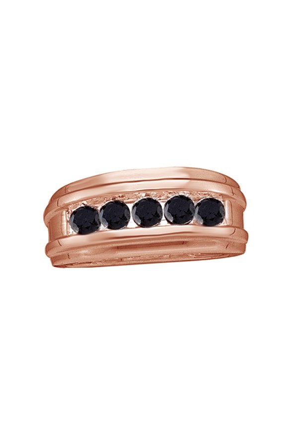 Black Natural Diamond Invisible Five-Stone Band Ring In 10k Rose Gold (0.5 Cttw)