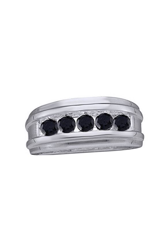 Black Natural Diamond Invisible Five-Stone Band Ring In 10k White Gold (0.5 Cttw)