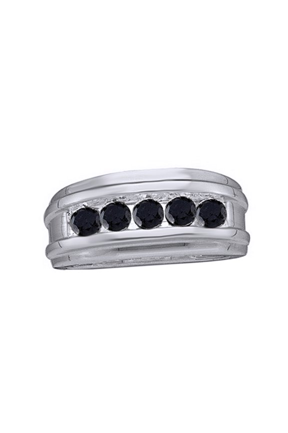 Black Natural Diamond Invisible Five-Stone Band Ring In 10k White Gold (1 Cttw)