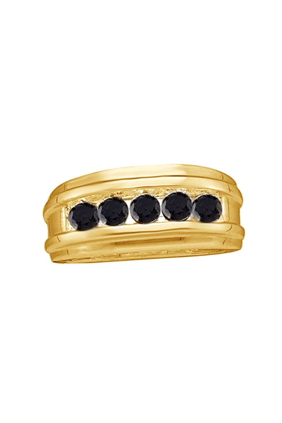 Black Natural Diamond Invisible Five-Stone Band Ring In 10k Yellow Gold (0.5 Cttw)