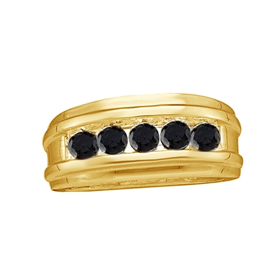 AFFY Black Natural Diamond Invisible Five-Stone Band Ring In 10k Yellow Gold (1 Cttw)