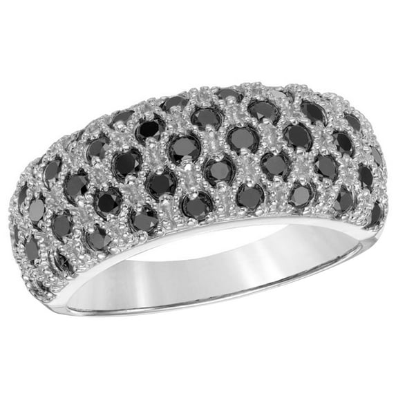 AFFY Black Natural Diamond Quilted Engagement Ring in 10K Solid Gold (1 cttw)