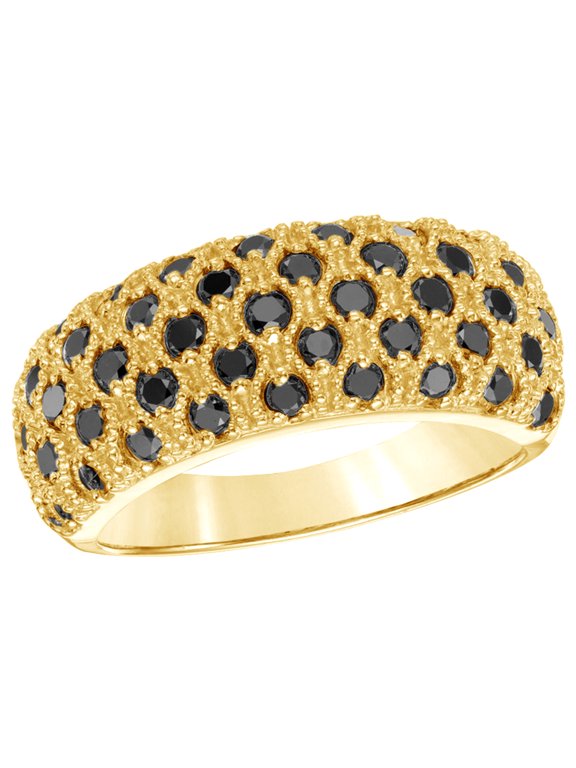 Black Natural Diamond Quilted Engagement Ring in 10k Yellow Gold (1 cttw)