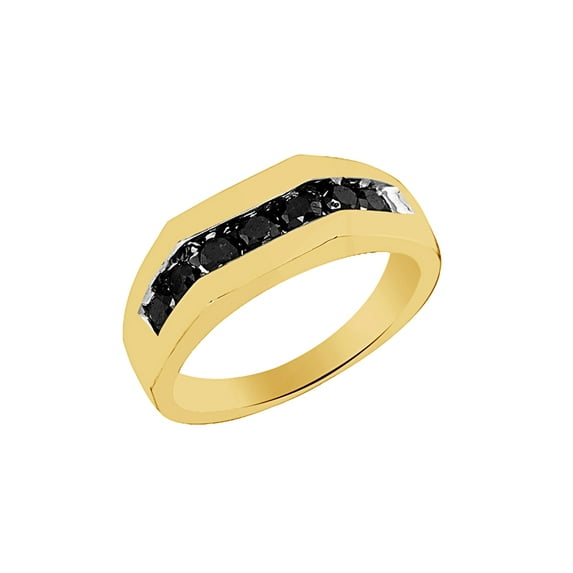 AFFY Black Natural Diamond Seven-Stone Band Ring In 10k Yellow Gold (1 Cttw)