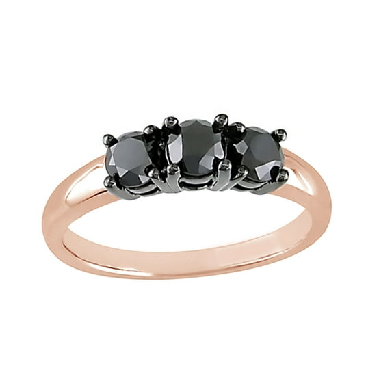 AFFY Black Natural Diamond Three Stone Ring in 10k Rose Gold