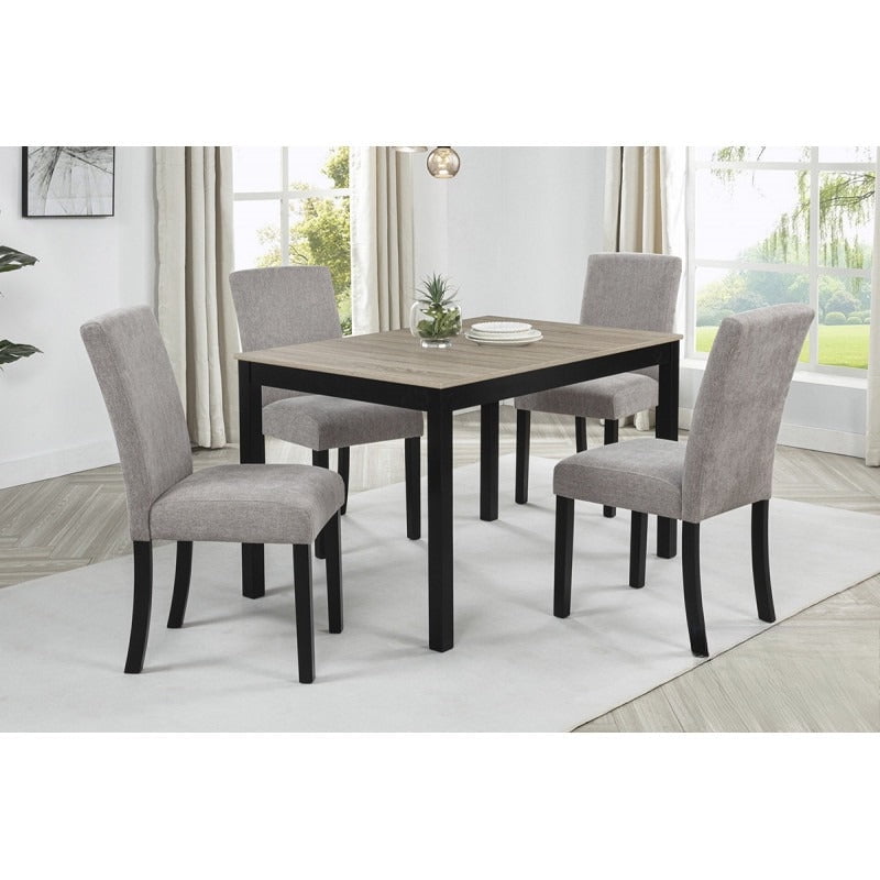 Black/Natural Wood 5Pc Dining Set, 48 Inch Dining Table with 4Pc Gray ...