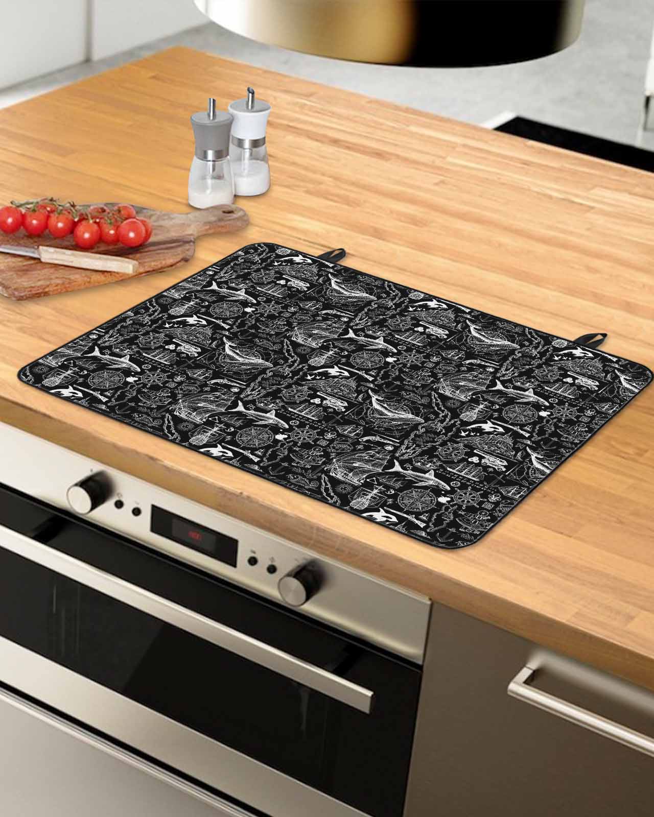 Black Nautical Stove Top Covers for Electric Stove, Heat Insulation