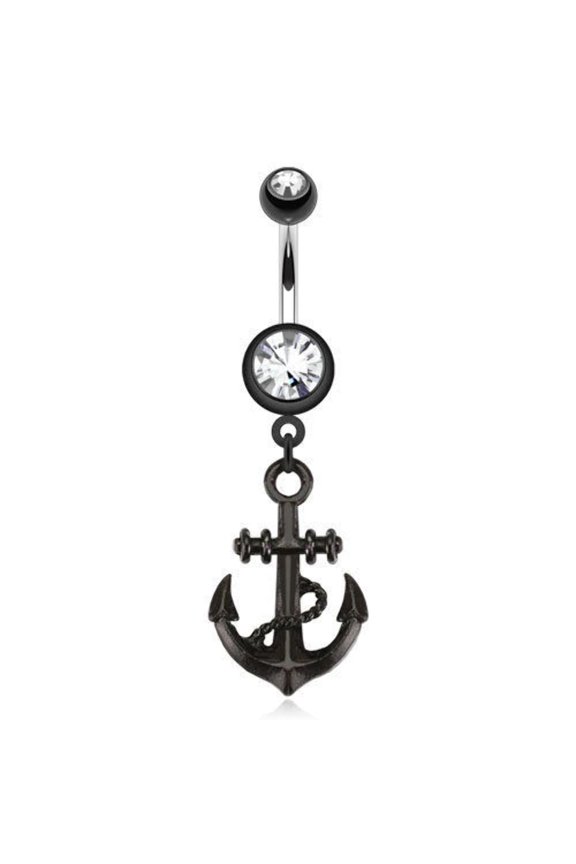 Black Navel Belly Ring: Externally Threaded PVD Coated Surgical Steel Anchor Dangle (Vital Body Jewelry)
