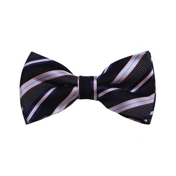 Black, Navy And Pink Striped Woven Pre-Tied Bow Tie