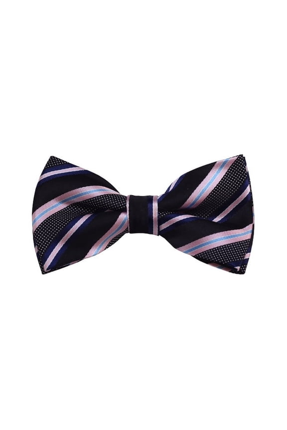 Black, Navy And Pink Striped Woven Pre-Tied Bow Tie