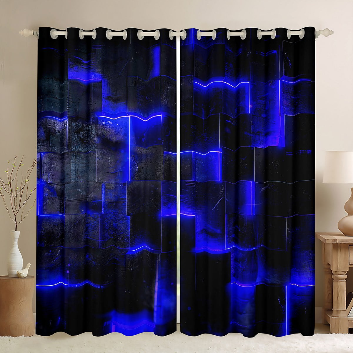 Black Navy Blue Abstract Curtains & Drapes Gradient Square Curtains ...