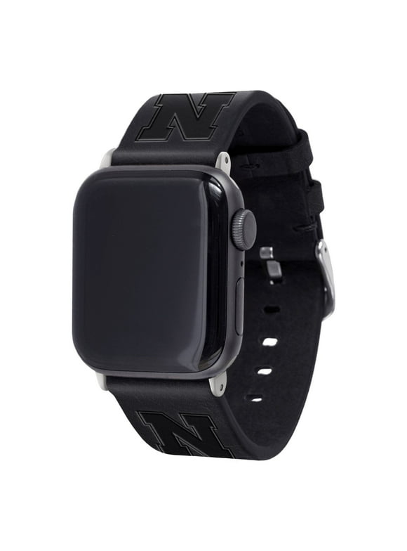 Black Nebraska Huskers Leather Apple Watch Band