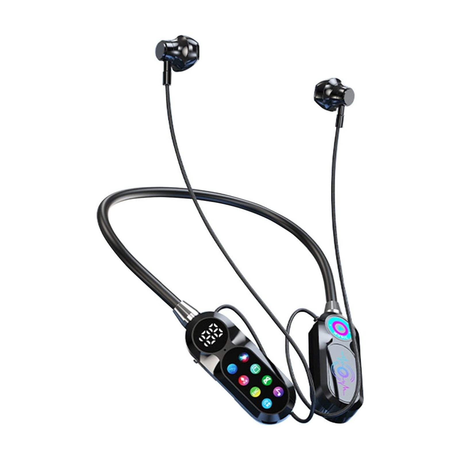 Black Neck Hanging Bluetooth Earphones Bluetooth 5.49 With Led Color ...
