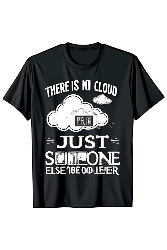 Black Neck T-Shirt with Cartoon Cloud Graphic & No Cloud Quote