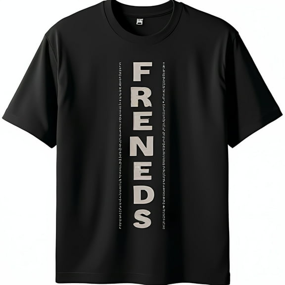 Black Neck T-Shirt with FRIENDS Design and Thin Lines
