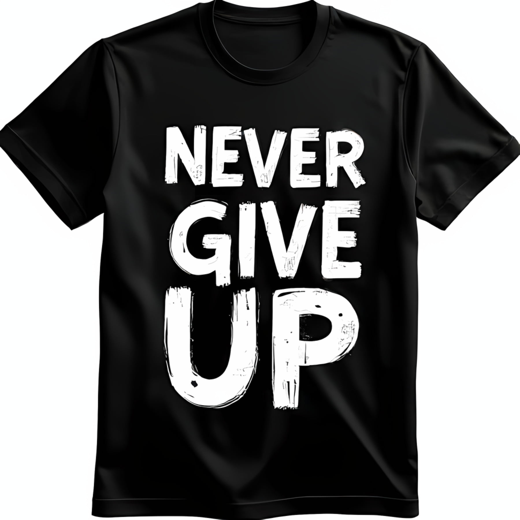 Black Neck T-Shirt with NEVER GIVE UP White Print Relaxed Fit - Walmart.com