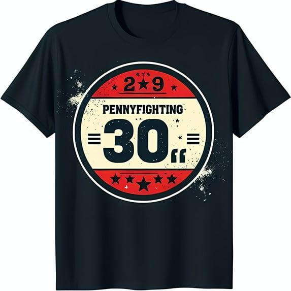 Black Neck T-Shirt with Star Spangled Banner Graphic ' Fighting' & '30 Off' Design